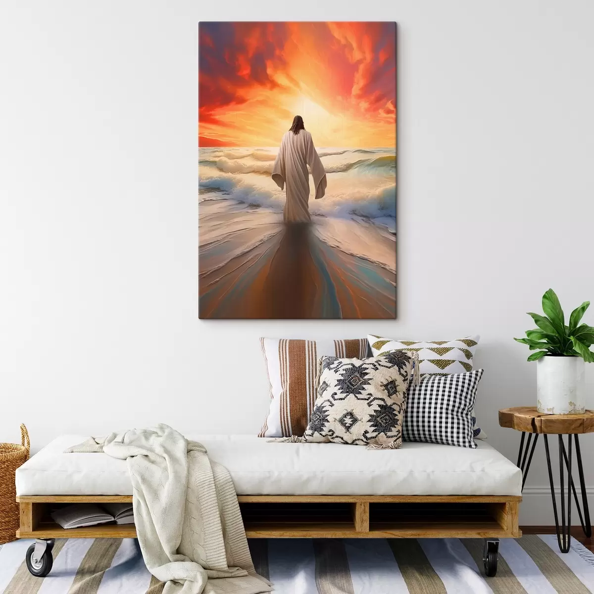  Peintures Homme au bord de l'eau sur fond de coucher de soleil s42824