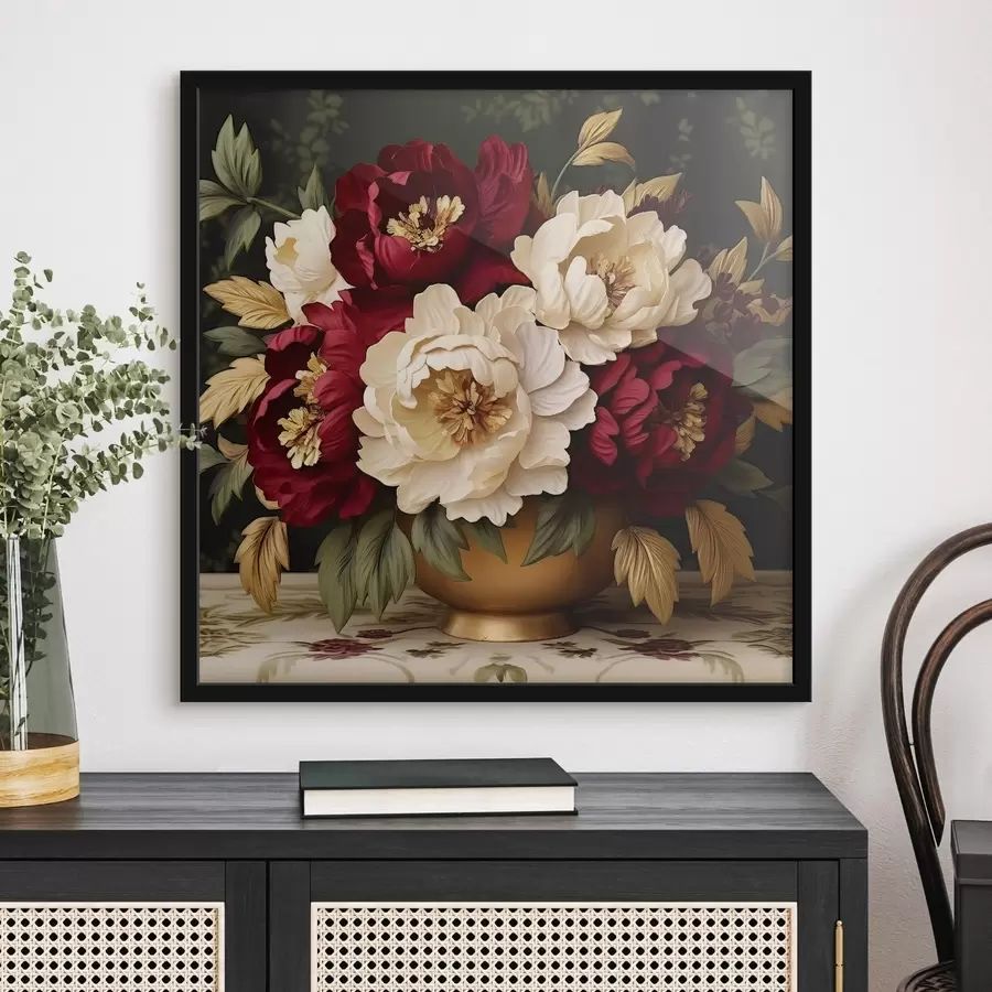 Papier peint photo Pivoines rouges et blanches dans un vase f42820