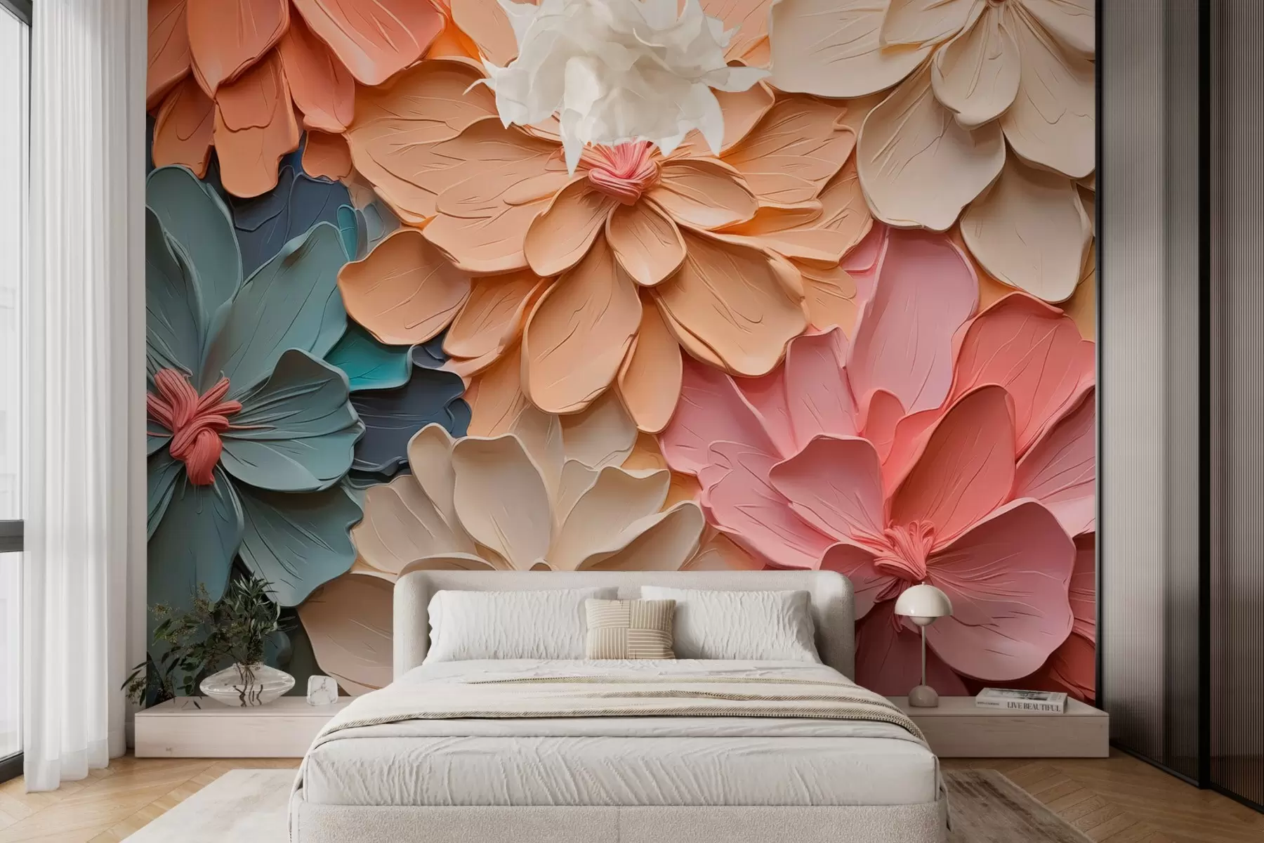 Fotobehang Abstracte bloemen imitatie penseelstreken w03027