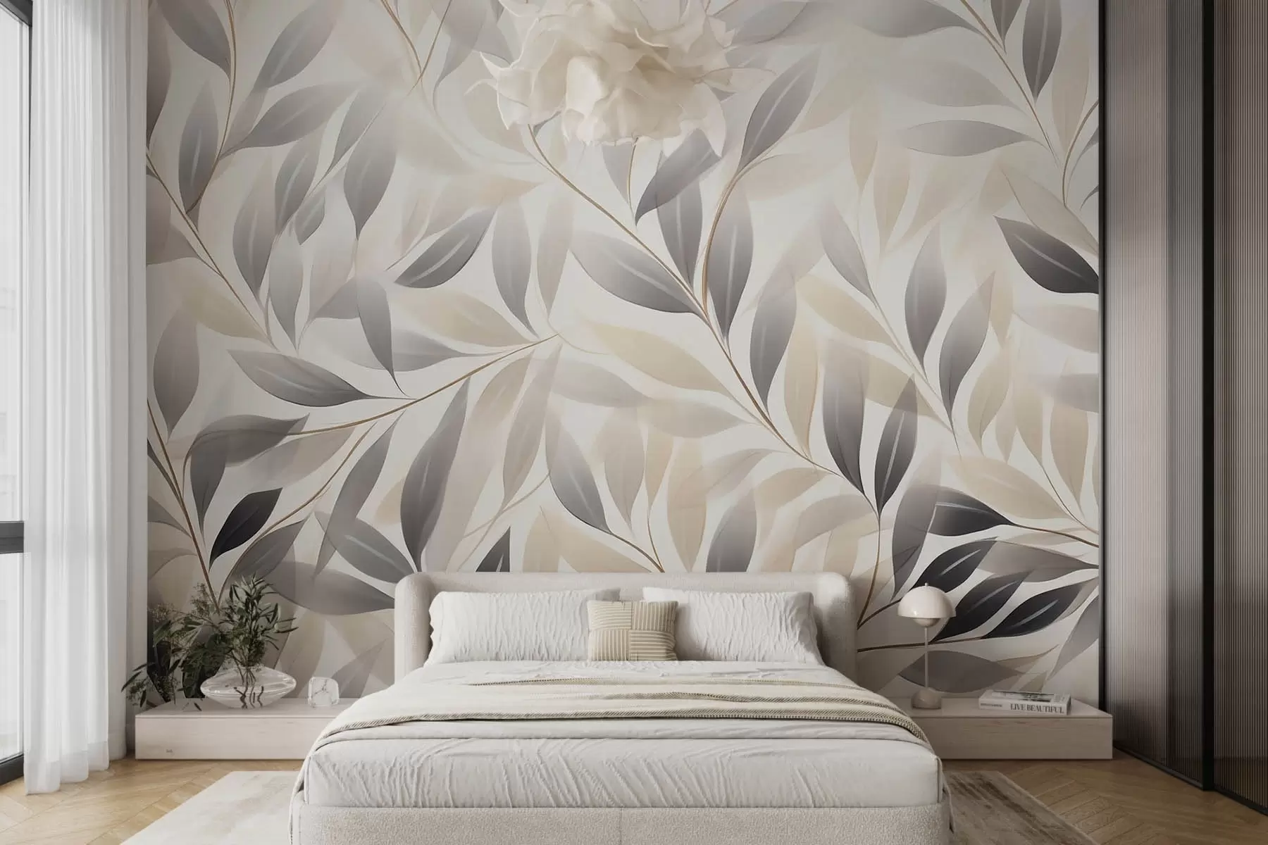 Fotobehang Aquarel takken op lichte achtergrond w08729