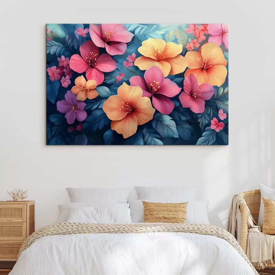  Peintures Grandes fleurs orange et rose s42853