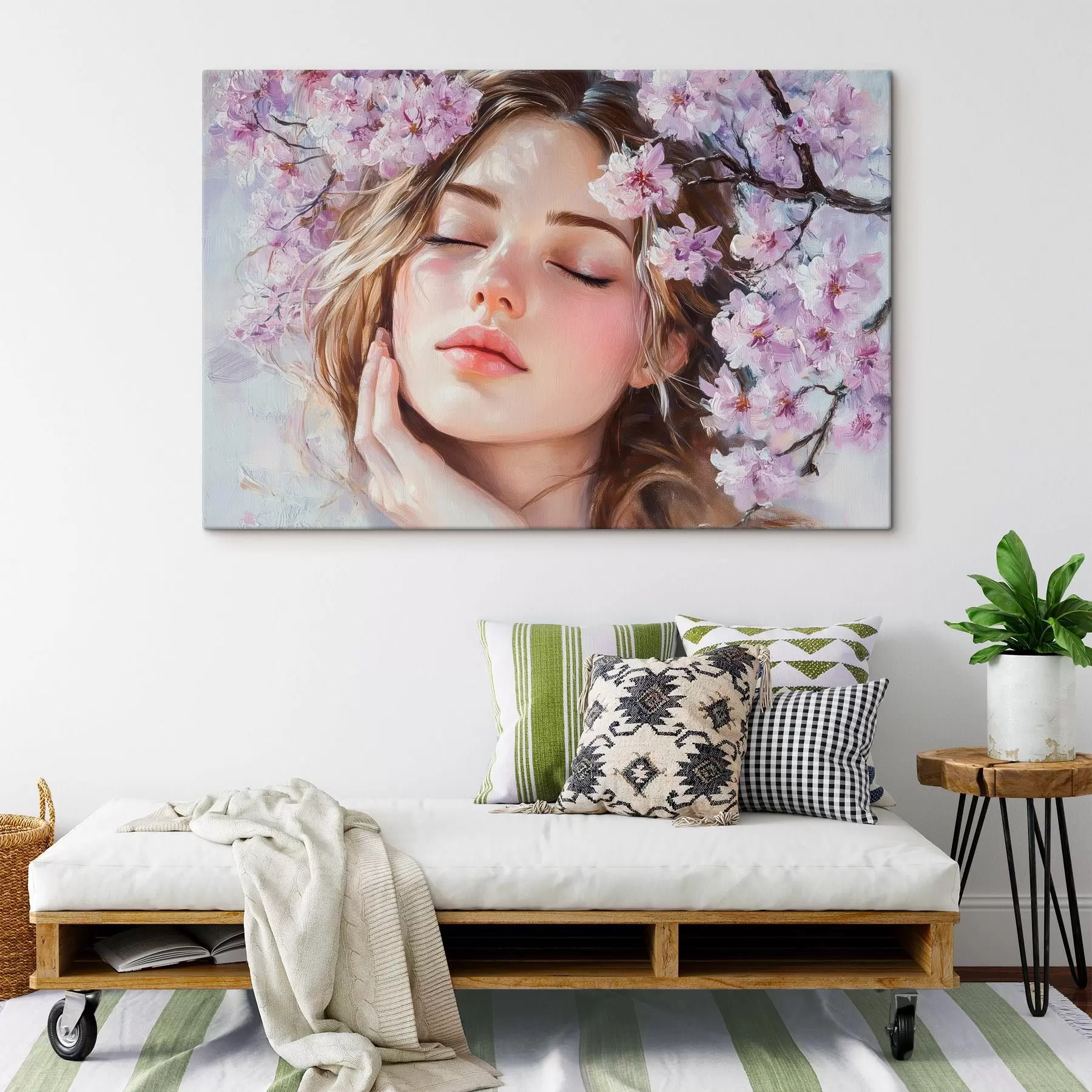 Fotobehang Meisje bij een bloeiende tak s42857