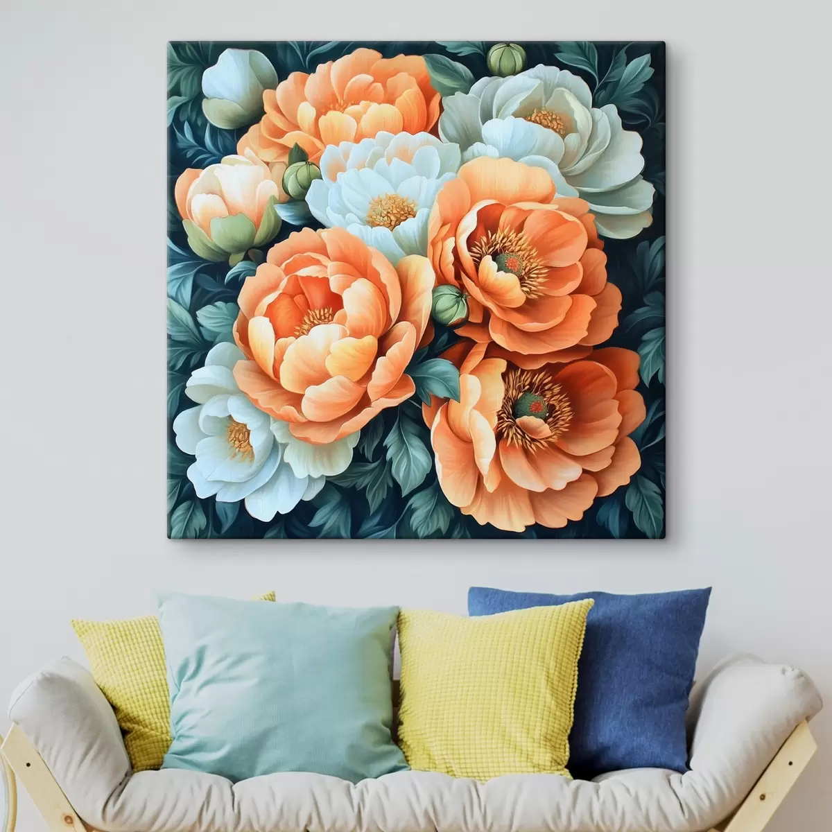  Schilderijen Witte en oranje bloemen s42860