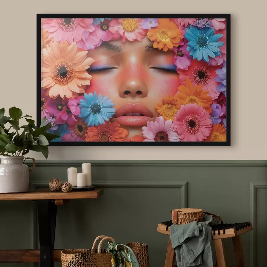 Papier peint photo Visage de fille dans les fleurs f42856