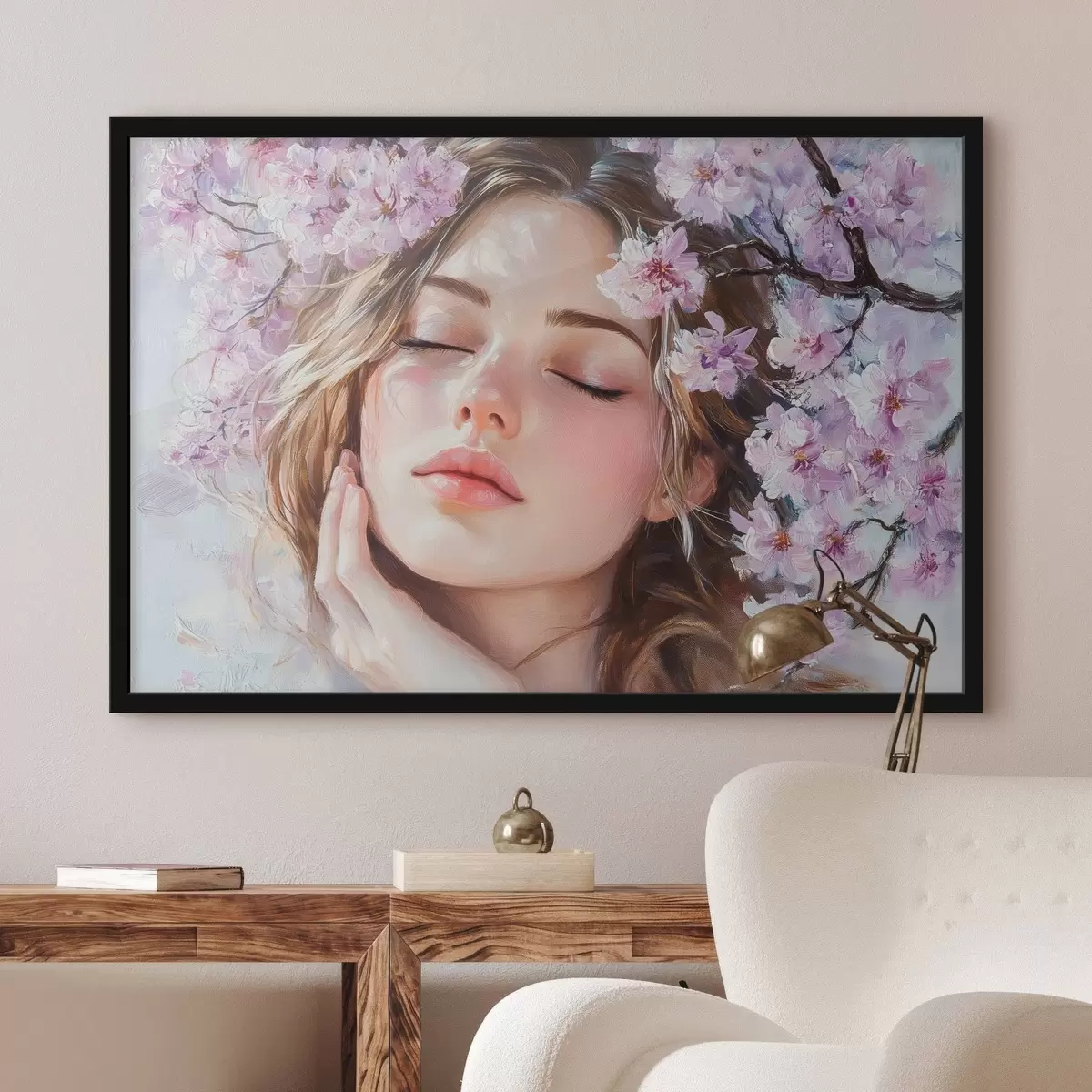 Poster Meisje bij een bloeiende tak f42857