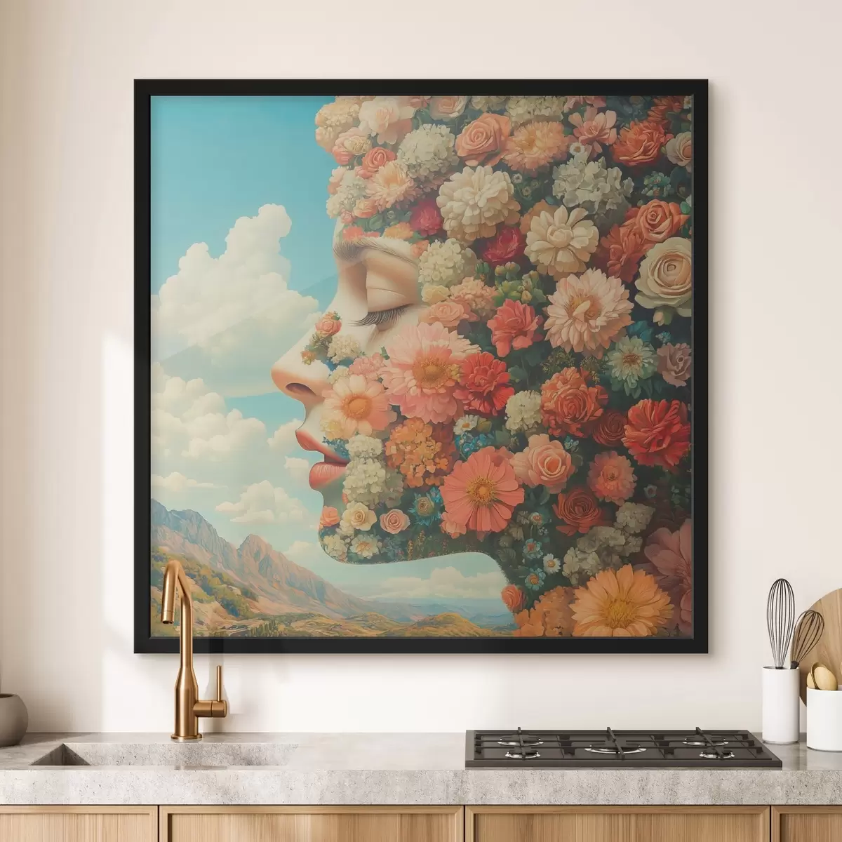 Affiche Visage de profil dans des fleurs f42861