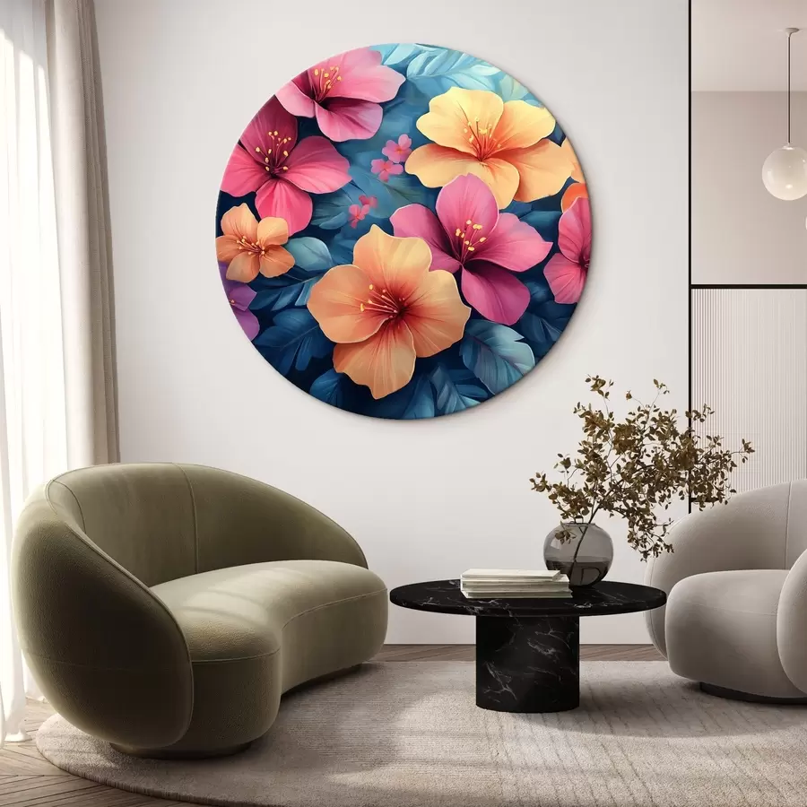  Schilderijen Oranje en roze grote bloemen r42853