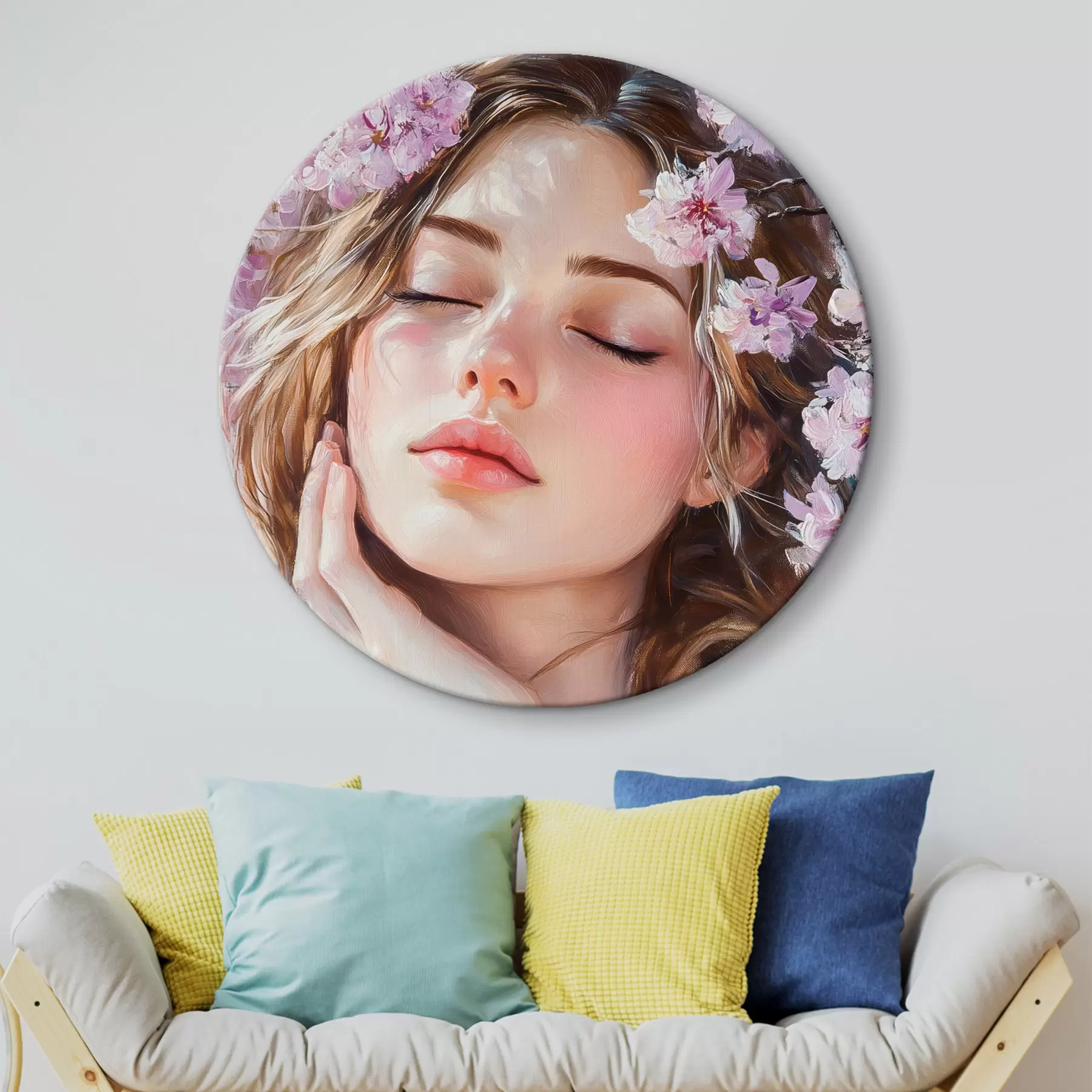 Fotobehang Meisje bij een bloeiende tak r42857