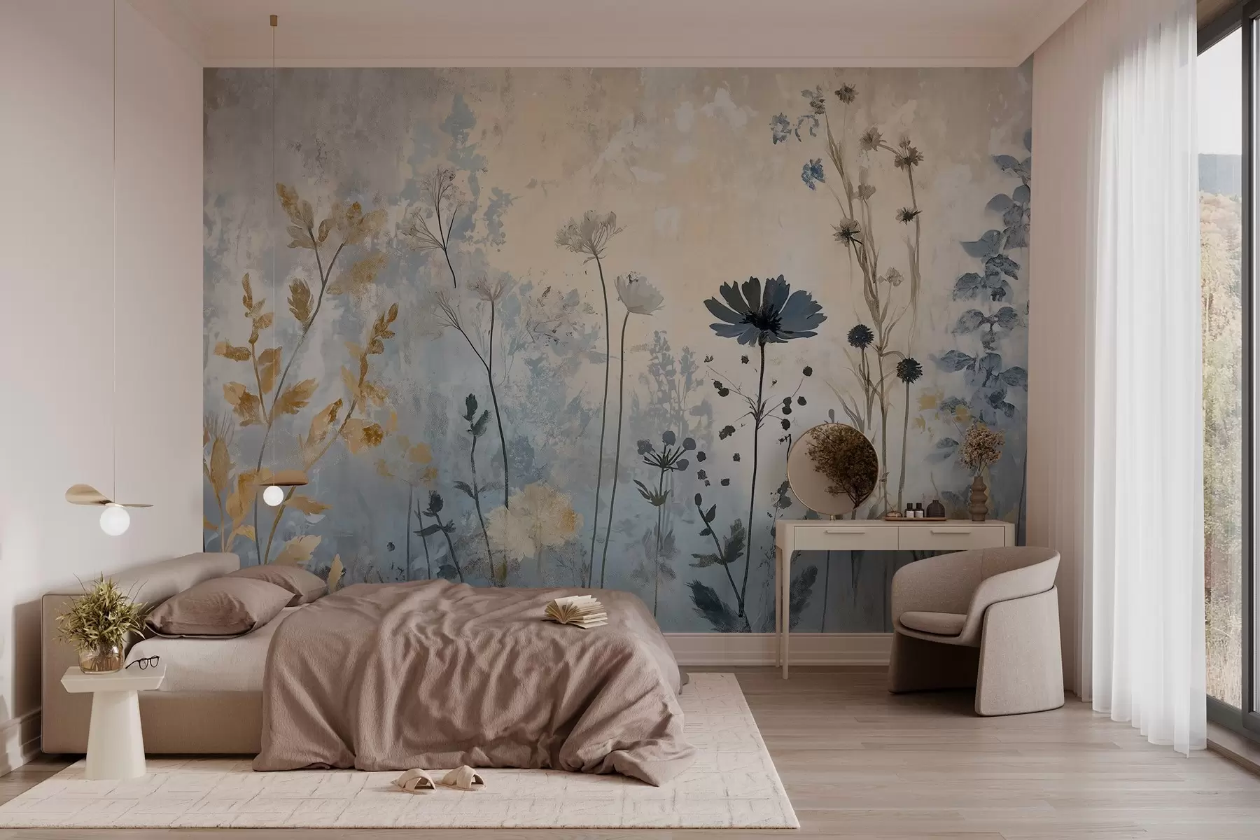 Fotobehang Wilde bloemen op een abstracte manier w03022