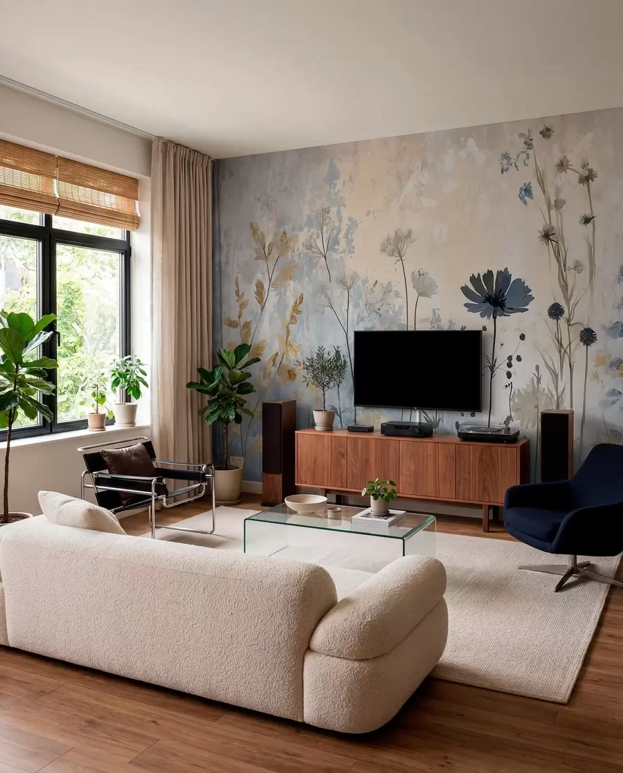 Fotobehang Wilde bloemen op een abstracte manier w03022