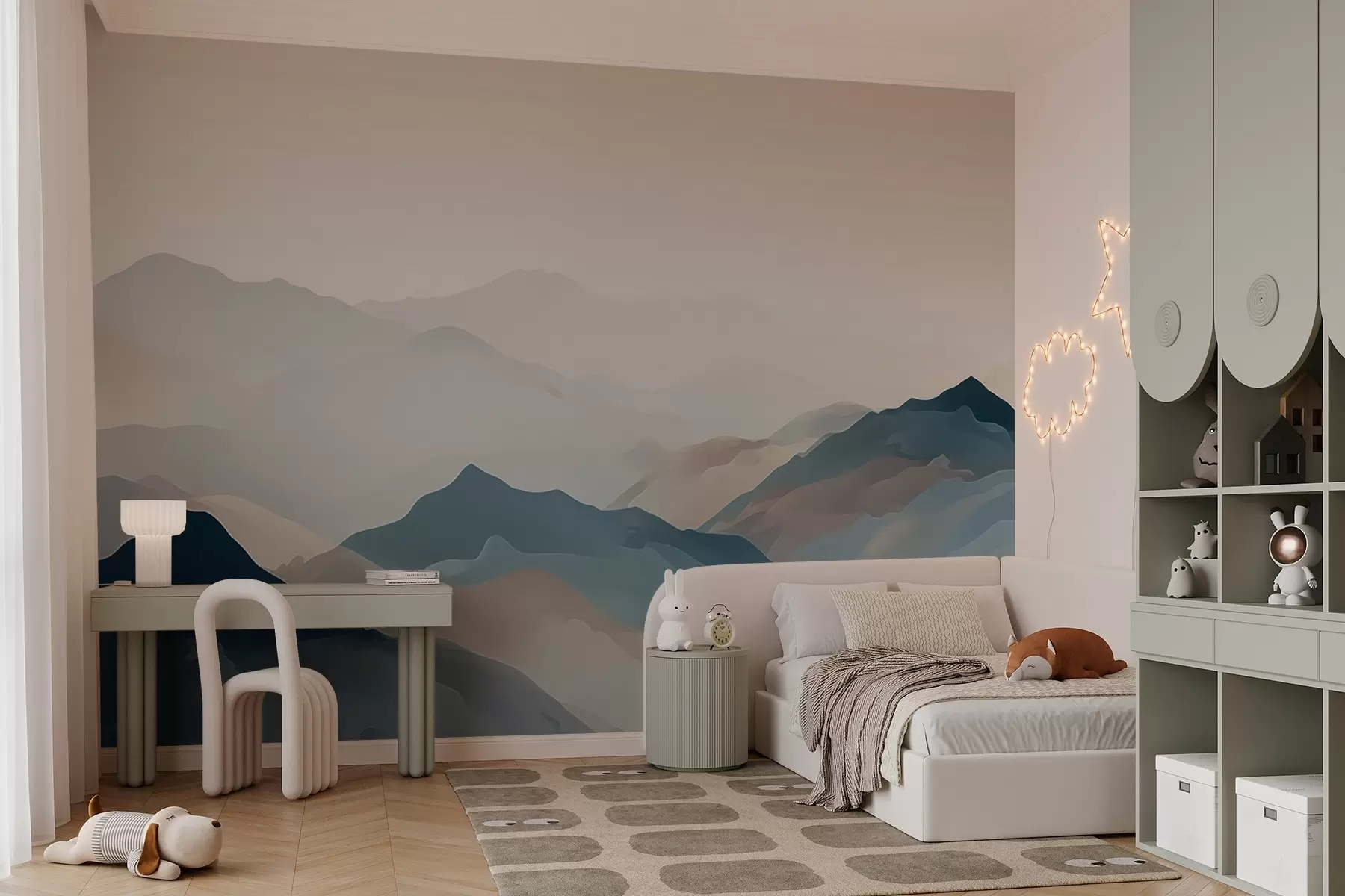 Fotobehang Mistig landschap met bergen w02997