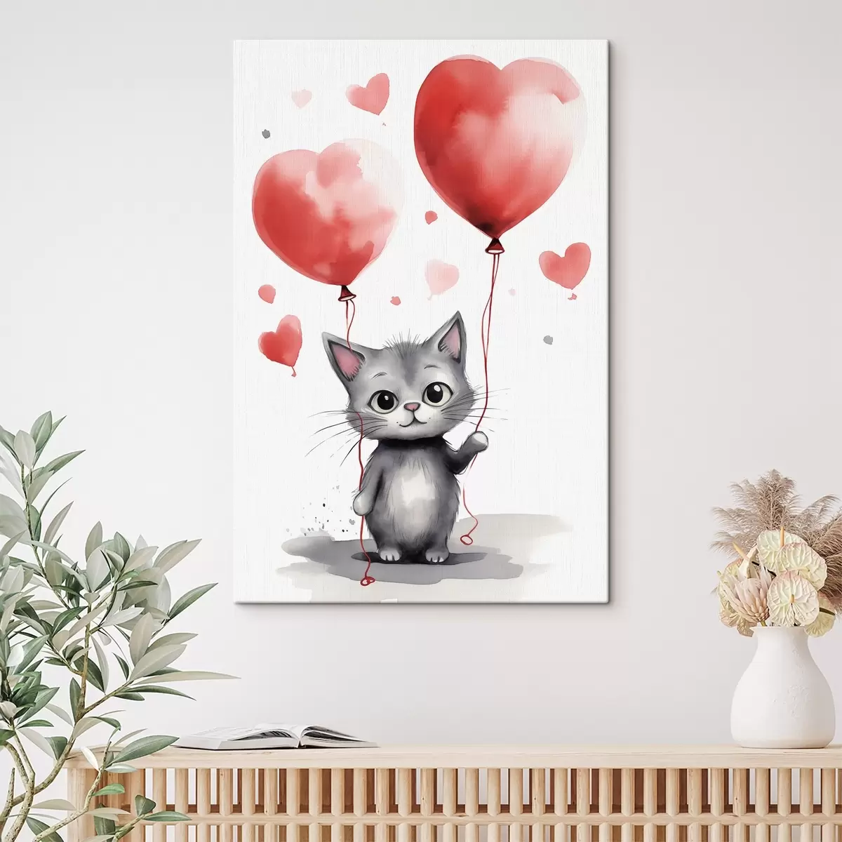  Peintures Chaton mignon avec des ballons en forme de coeur s42871