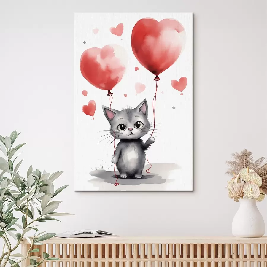  Peintures Chaton mignon avec des ballons en forme de coeur s42871