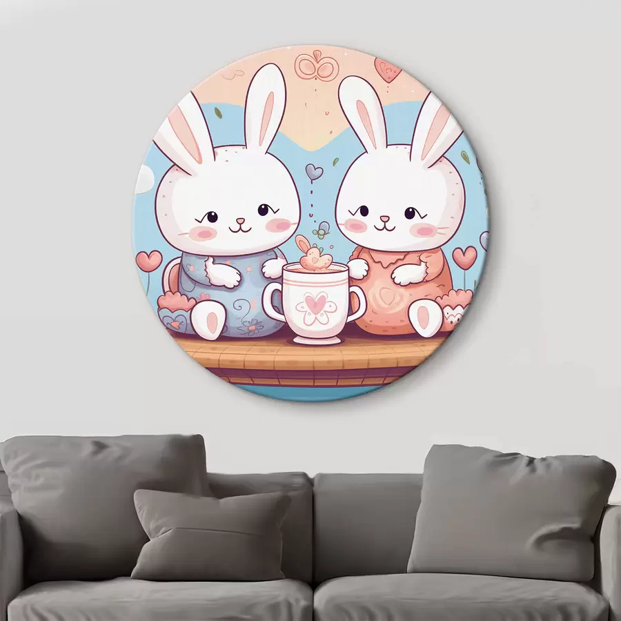  Schilderijen Schattige konijntjes, theekransje r42873