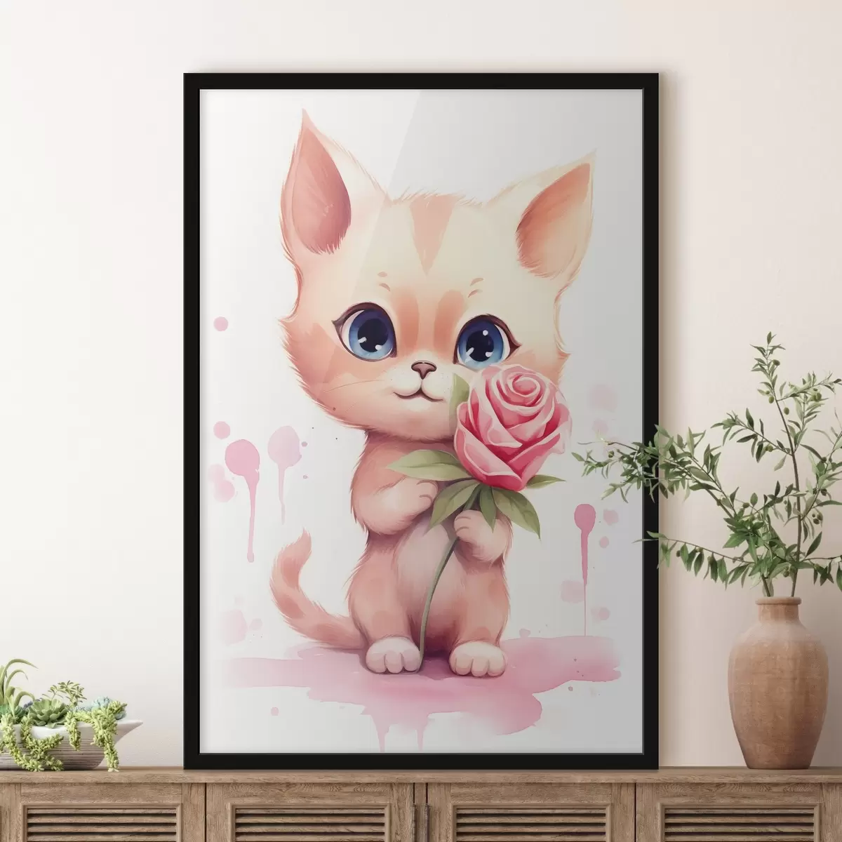 Affiche Chat mignon avec une rose f42866