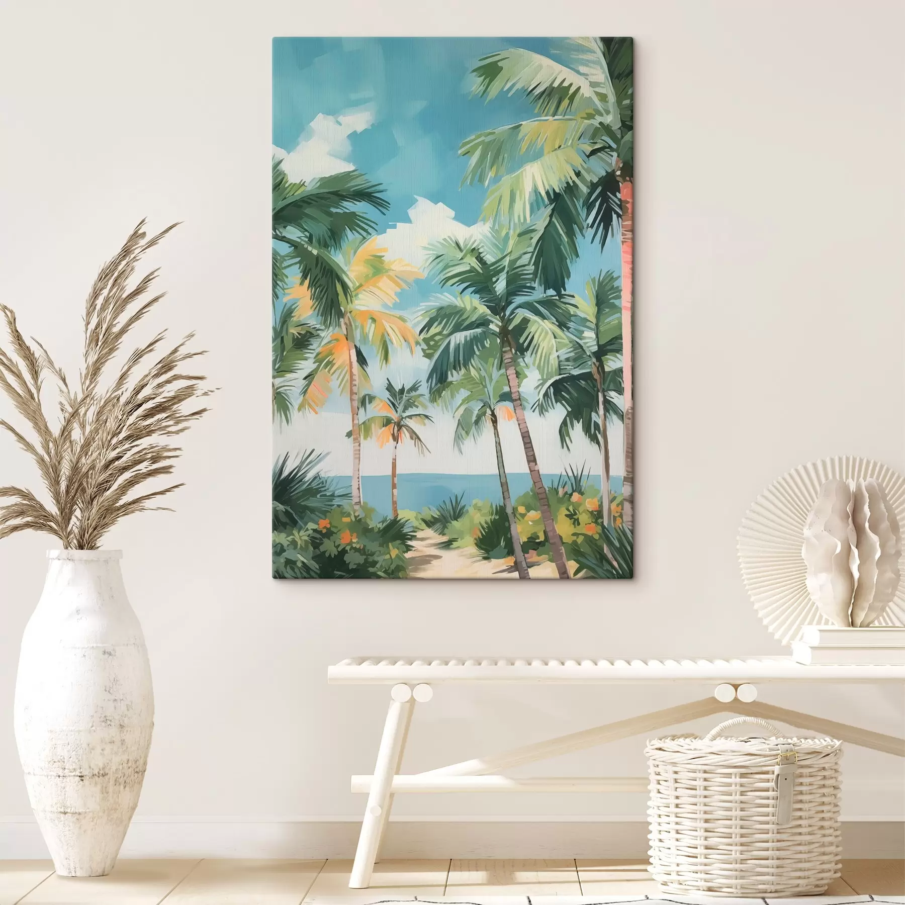 Papier peint photo Palmeraie au bord de la mer imitation de peinture s42840