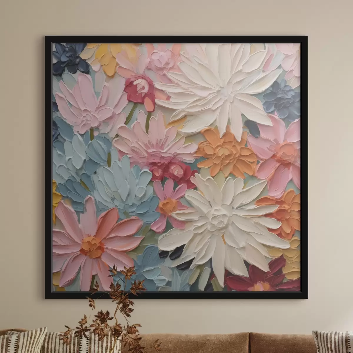Poster Heldere abstracte bloemen imitatie van penseelstreken f42826