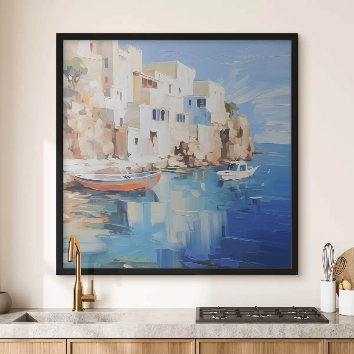 Poster Huizen aan zee imitatie van schilderij f42830