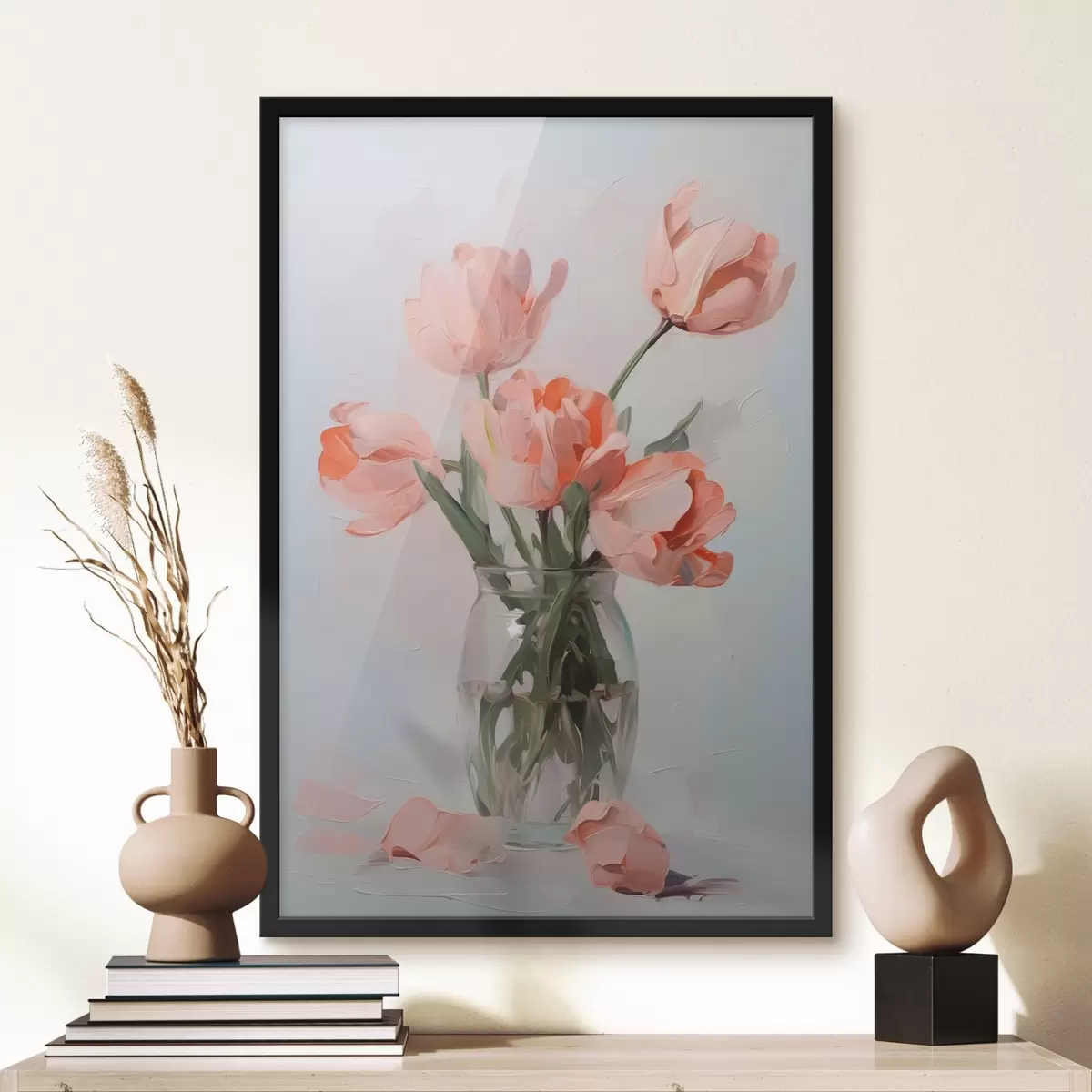 Poster Tulpen in een vaas imitatieschilderij f42836