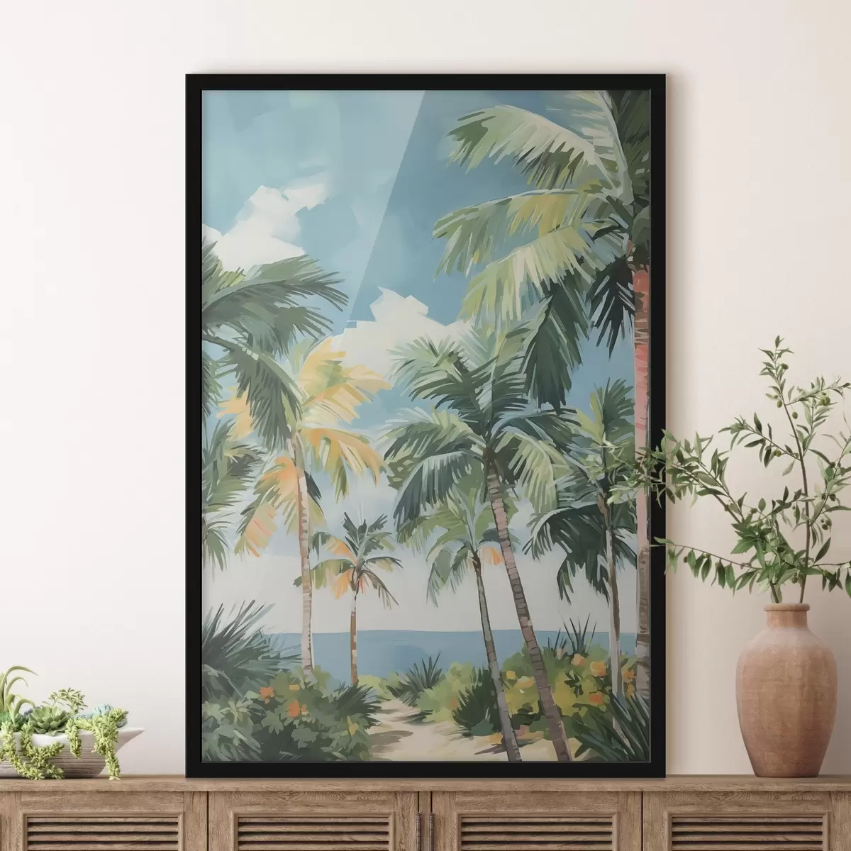 Affiche Palmeraie au bord de la mer imitation de peinture f42840