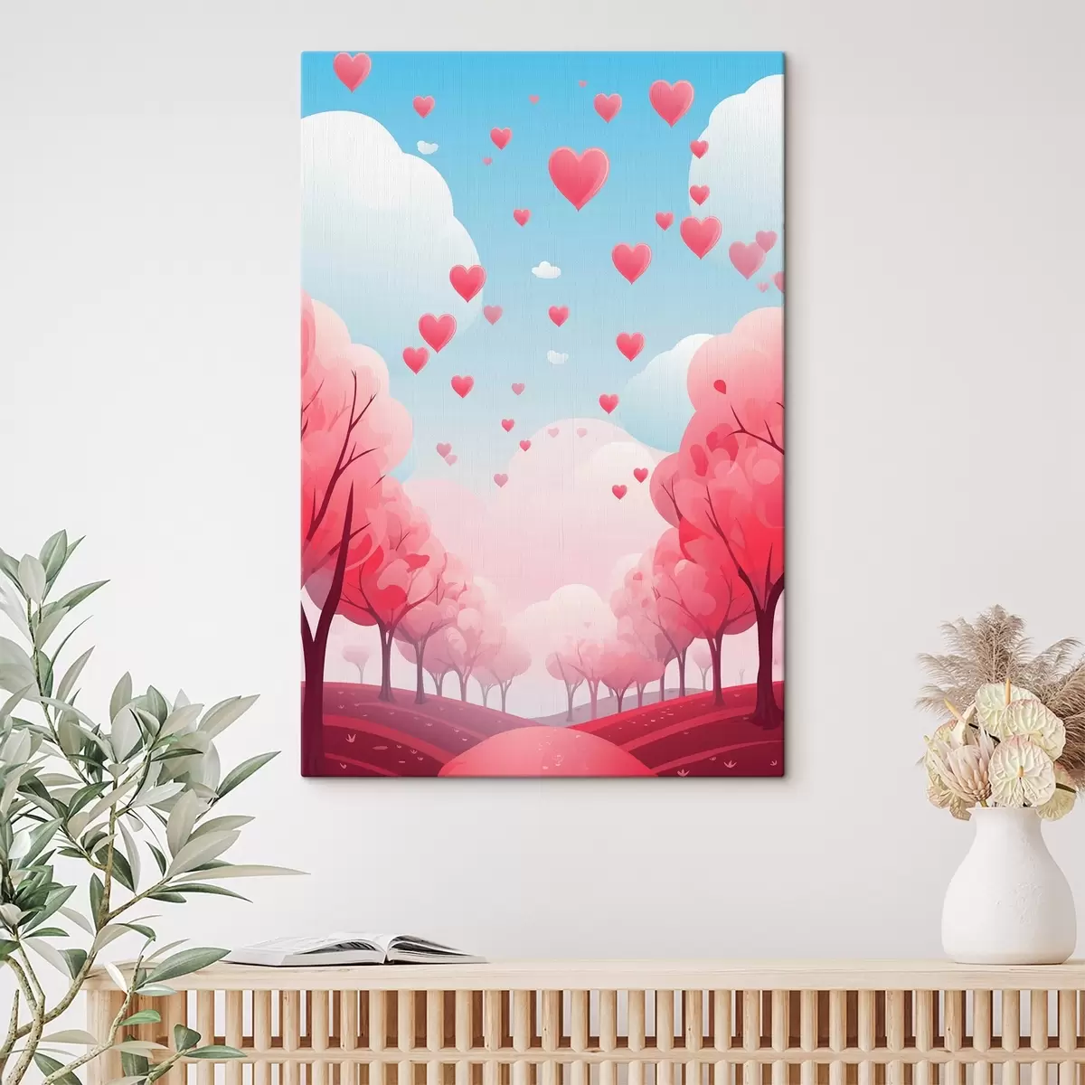  Peintures Allée de l'amour, des arbres roses et des cœurs s42876