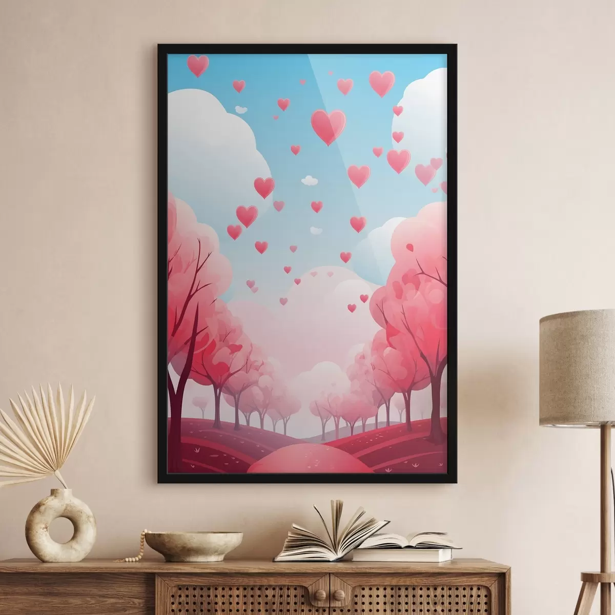 Affiche Allée de l'amour, des arbres roses et des cœurs f42876