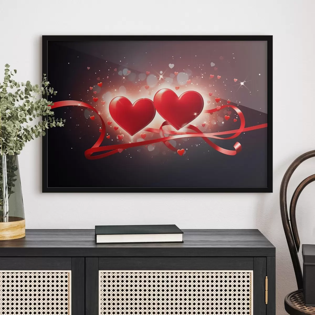 Poster Twee harten op een abstracte achtergrond f42877