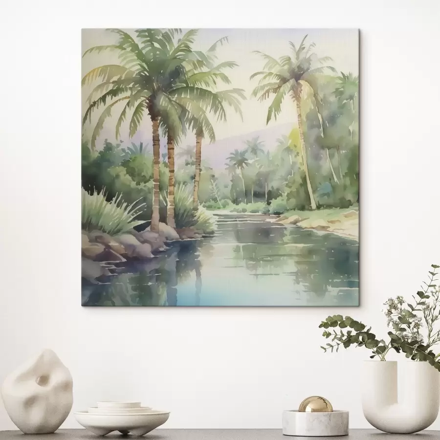  Schilderijen Tropisch landschap imitatie aquarel s42912