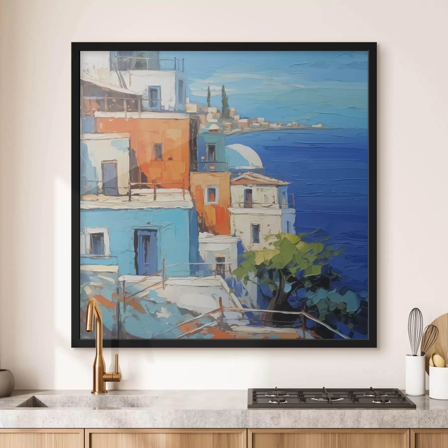 Fotobehang Huizen aan zee imitatie van schilderstreken f42899