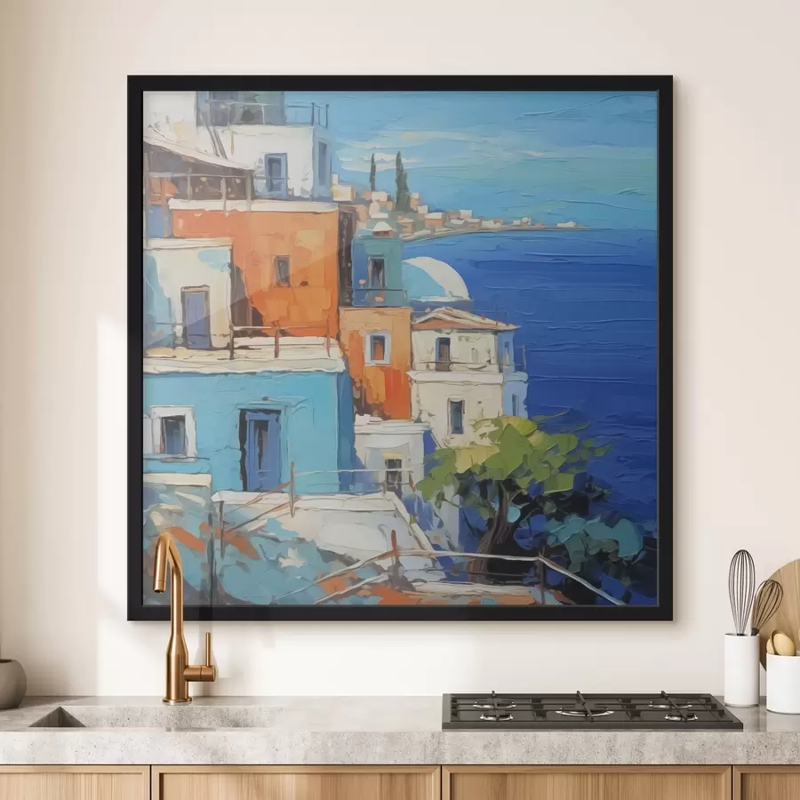 Papier peint photo Maisons au bord de la mer imitation de traits de peinture f42899