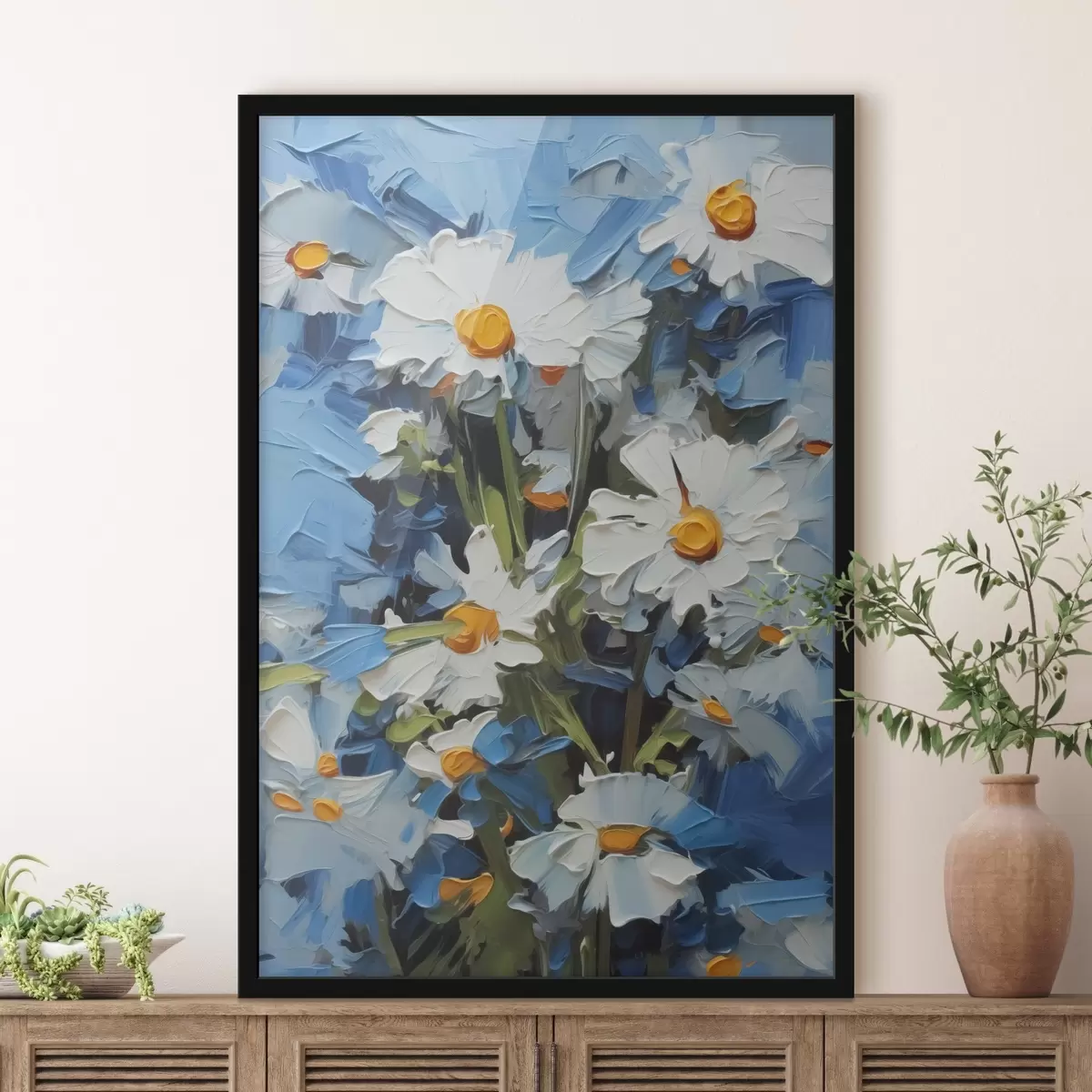 Affiche Marguerites abstraites imitant les coups de pinceau f42902