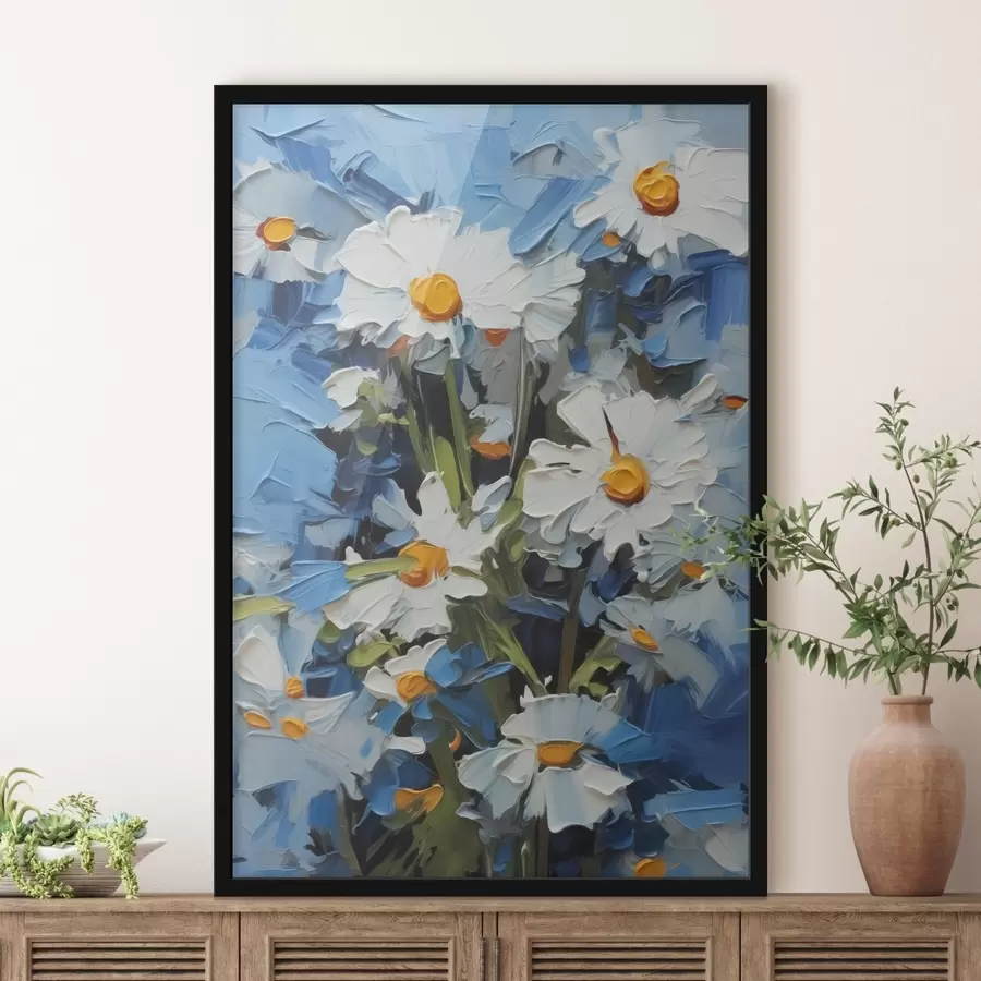 Fotobehang Abstracte madeliefjes imitatie van penseelstreken f42902