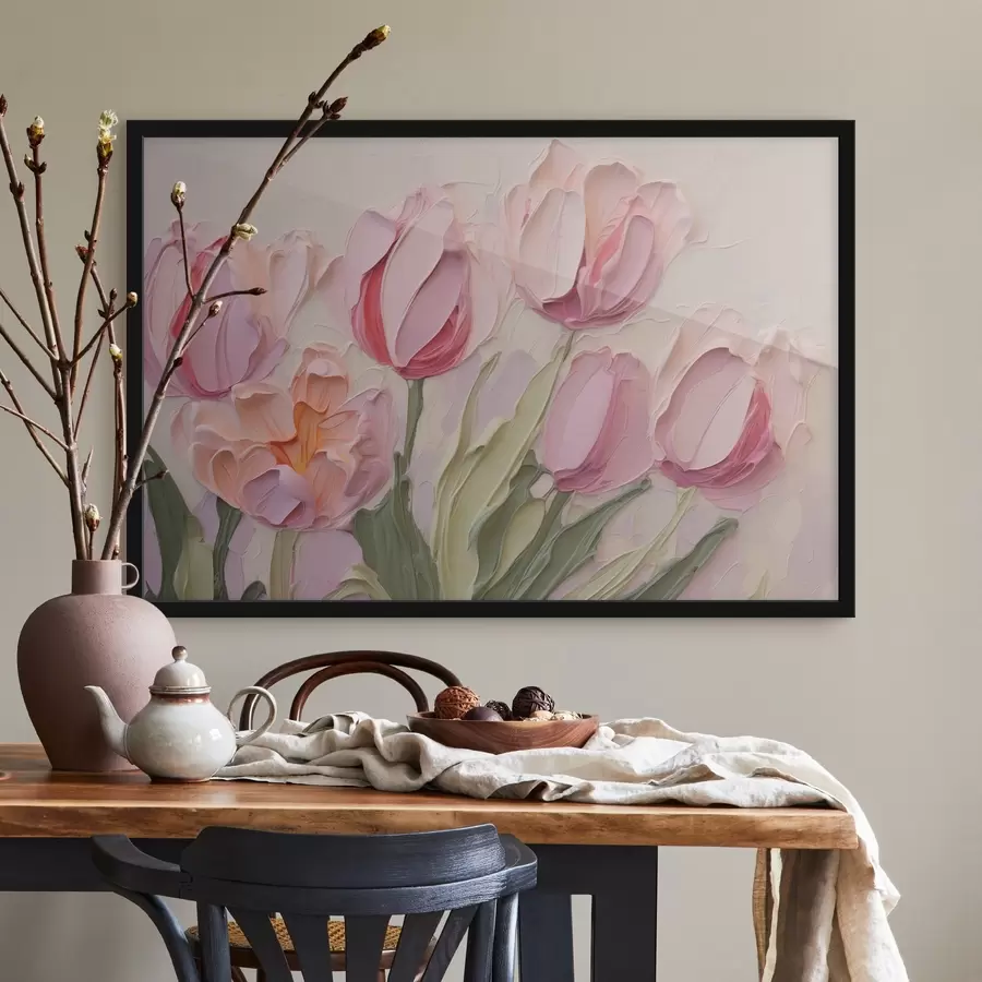 Fotobehang Tulpen imitatie van schilderstreken f42908