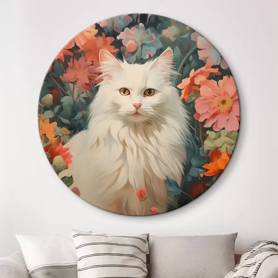  Schilderijen Witte kat in bloemen r42905