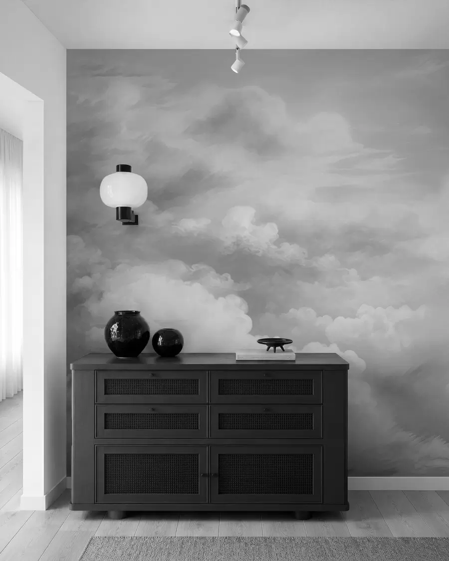 Fotobehang lichtgevende wolken in grijstinten w03047v1