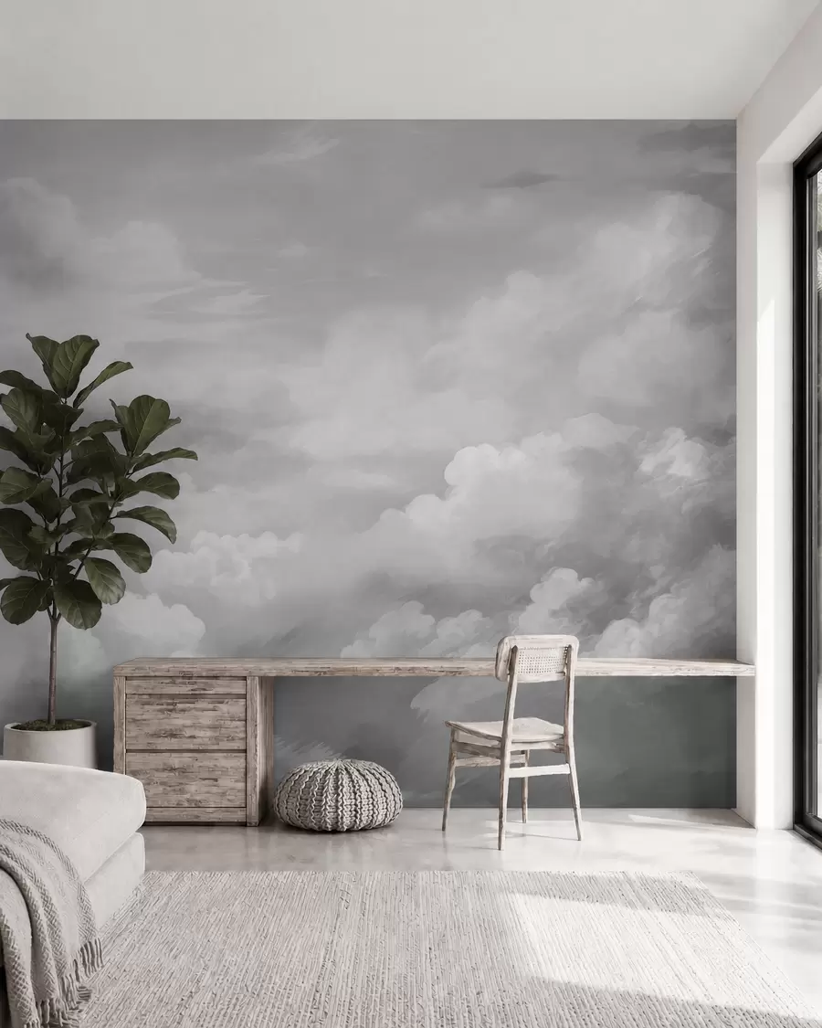 Fotobehang lichtgevende wolken in grijstinten w03047v1