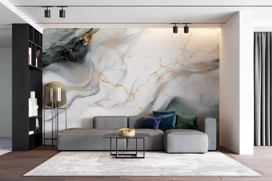 Papier peint photo Pierre grise avec un soupçon de vert jade w08749