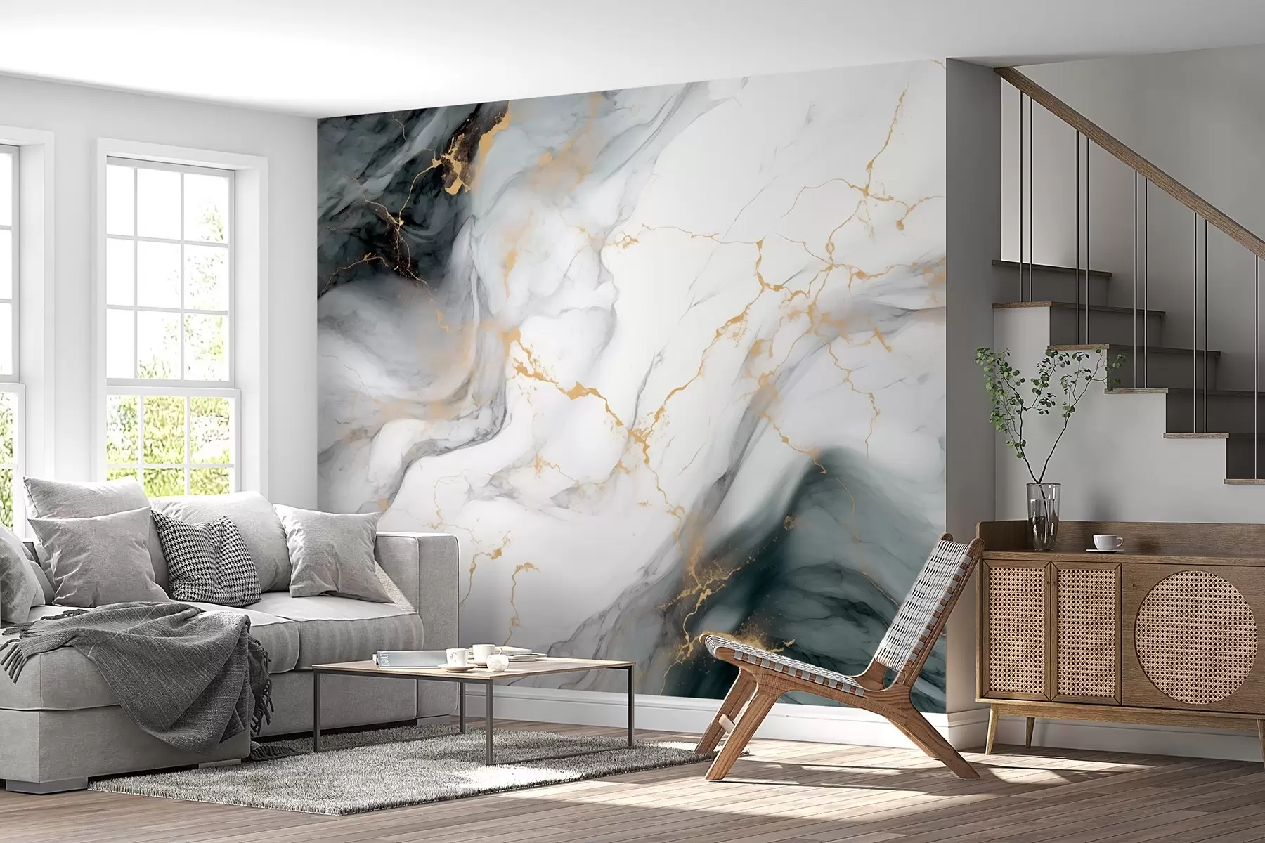 Fotobehang Grijze steen met een vleugje jadegroen w08749