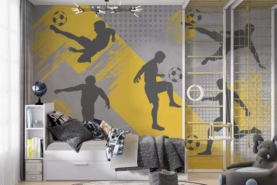 Papier peint photo Silhouettes de joueurs de football sur un fond abstrait w03001