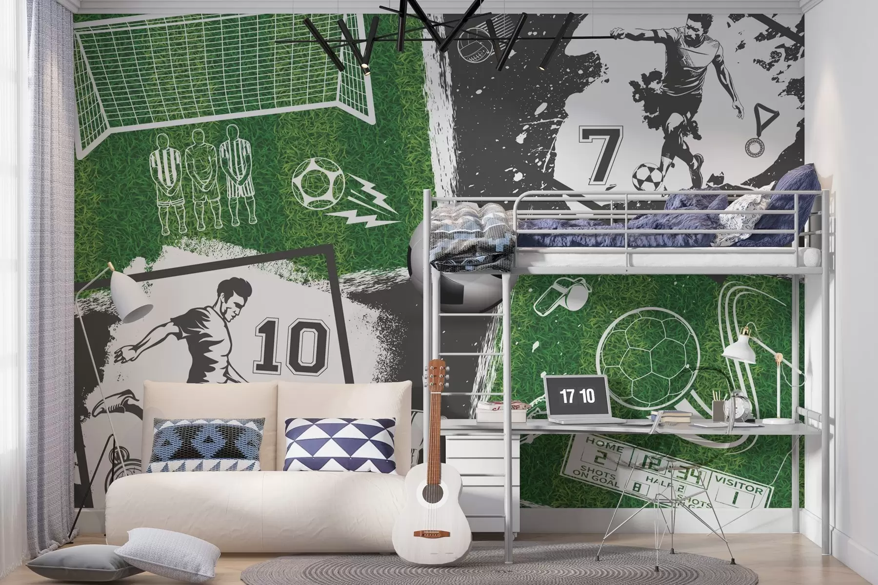 Papier peint photo Joueurs de football, ballon et terrain w03121
