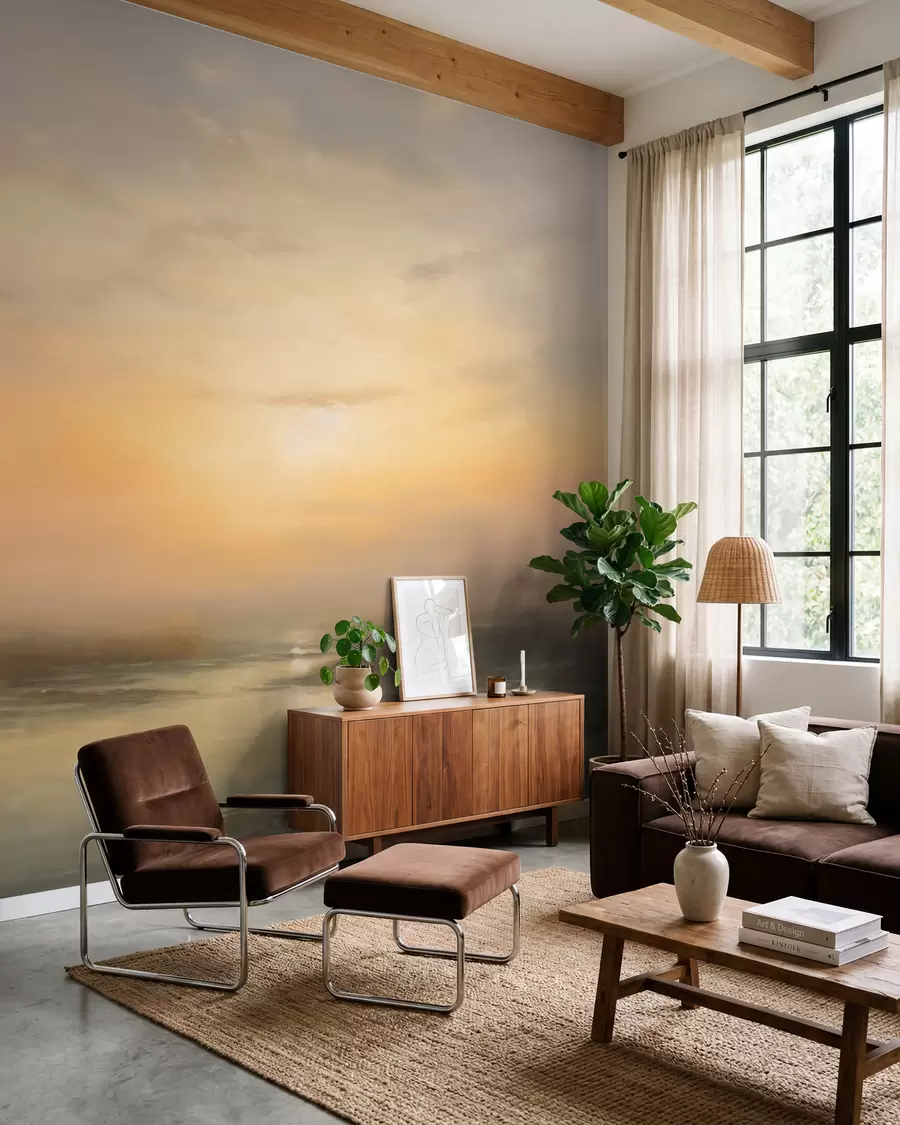 Fotobehang Charmant landschap bij zonsondergang w03132