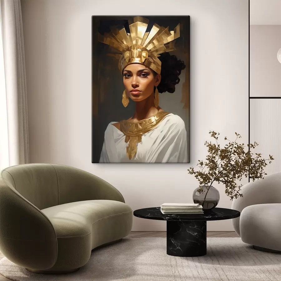  Schilderijen Portret van een vrouw met een majestueus hoofddeksel en traditionele ornamenten s42931