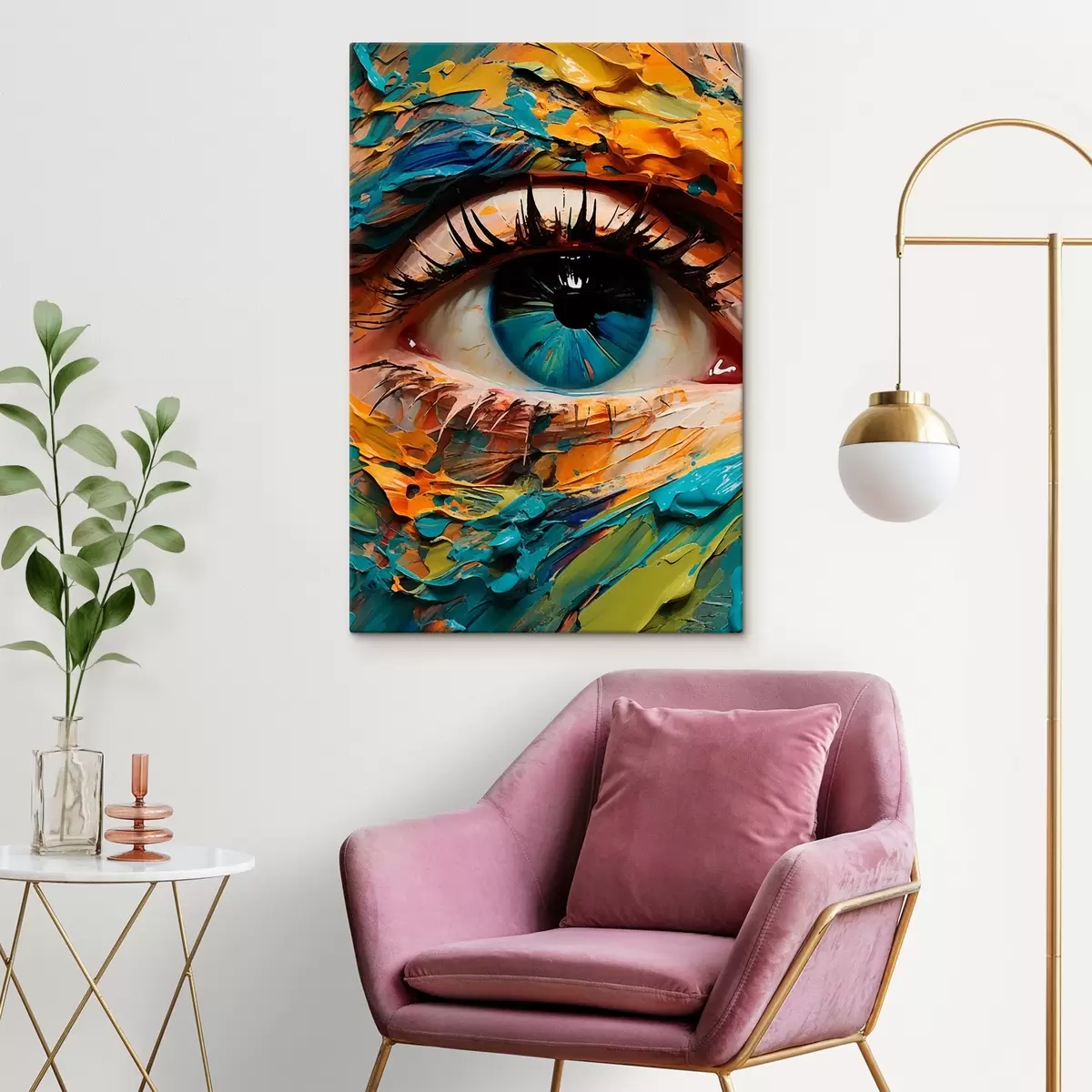  Peintures Portrait abstrait d'un œil aux couleurs vives, avec un effet de peinture texturée s42938