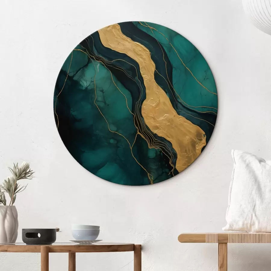  Schilderijen Аbstract patroon met diepe groentinten en een warm contrasterend element r42934