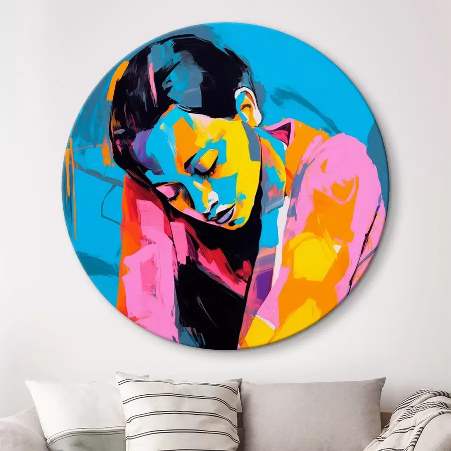  Schilderijen Abstract portret van een nadenkend persoon in levendige kleuren r42936