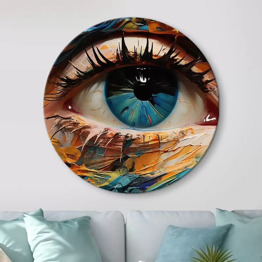  Schilderijen Abstract portret van een oog in levendige kleuren, met een getextureerd schildereffect r42938