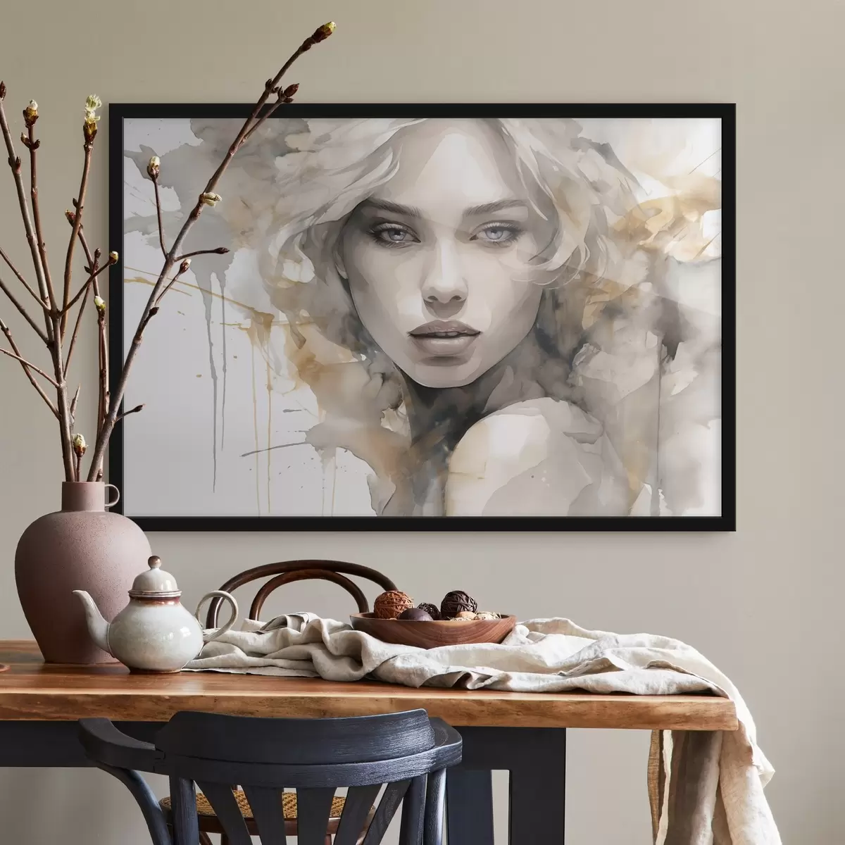 Affiche Portrait artistique élégant d'une femme dans un style aquarelle f42928