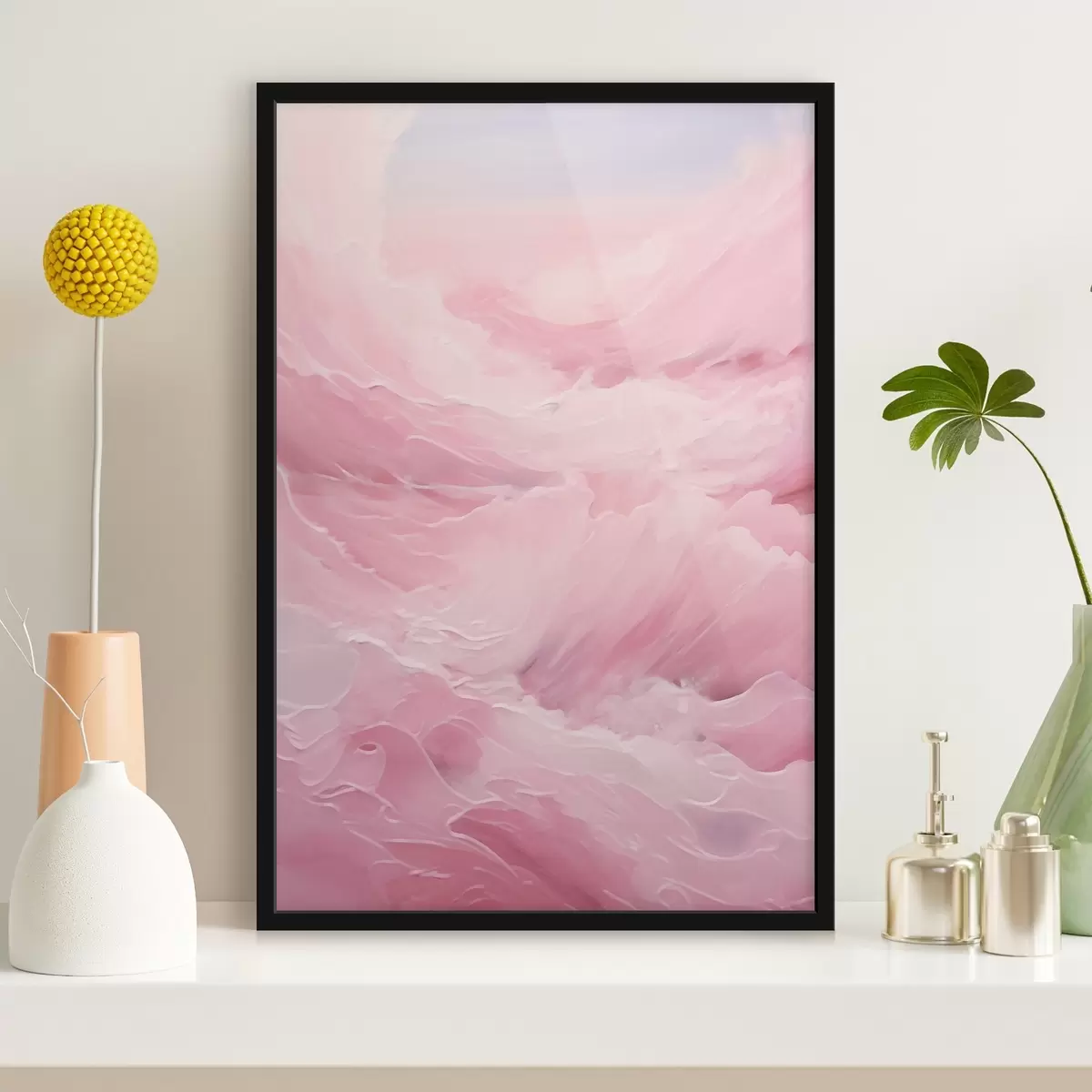 Affiche Paysage abstrait rose avec des formes ondulées f42929