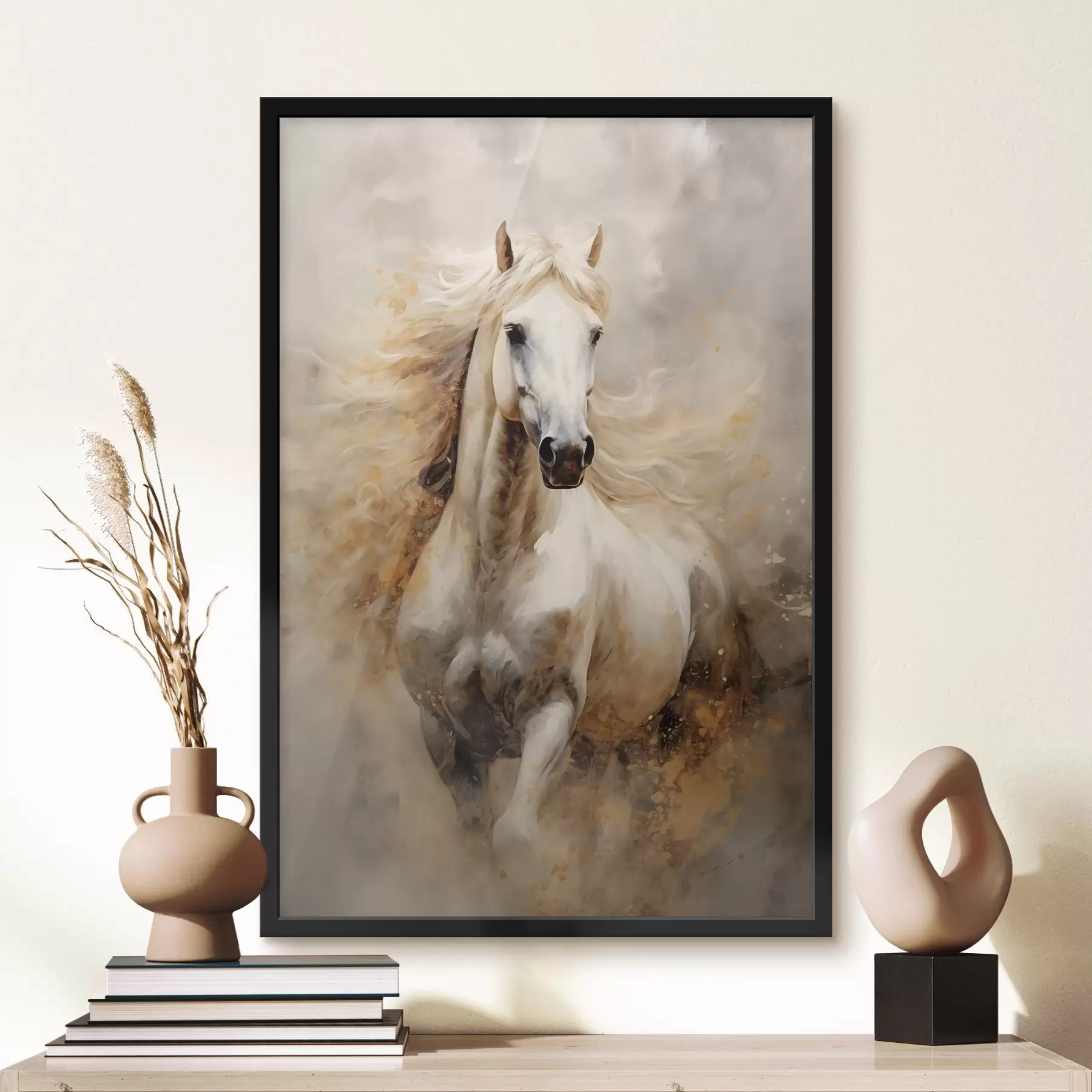 Fotobehang Schilderachtig portret van een wit paard in beweging f42932