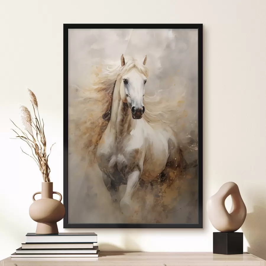 Fotobehang Schilderachtig portret van een wit paard in beweging f42932